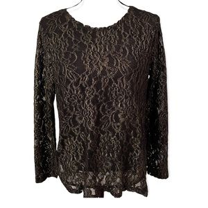 Chico’s black and gold lace mesh tunic in size Small